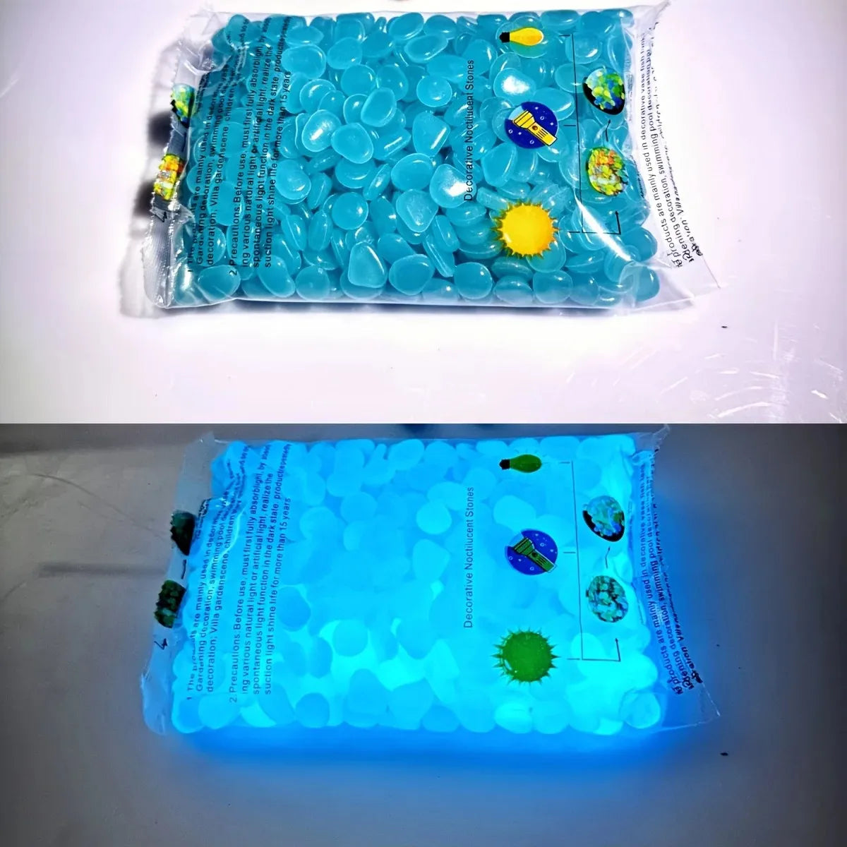 Pebbles Shining in the Dark, Luminous Resin Stones for Garden & Aquarium