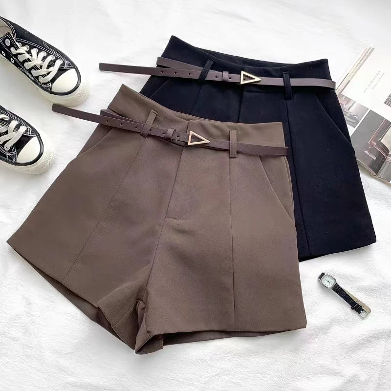 ITOOLIN Casual Women's Shorts - A-line High Waist Belted Vintage Trousers