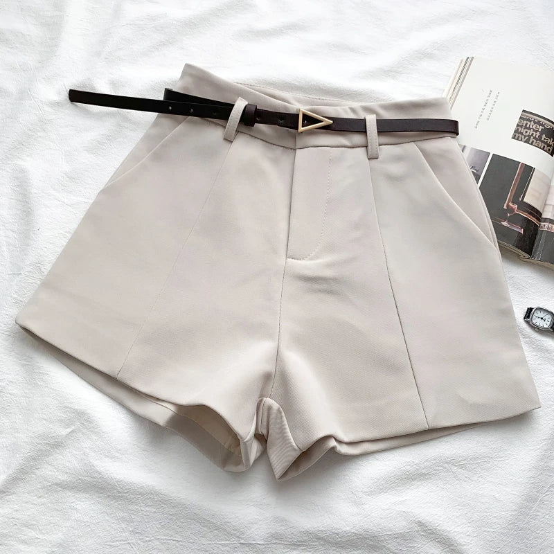 ITOOLIN Casual Women's Shorts - A-line High Waist Belted Vintage Trousers