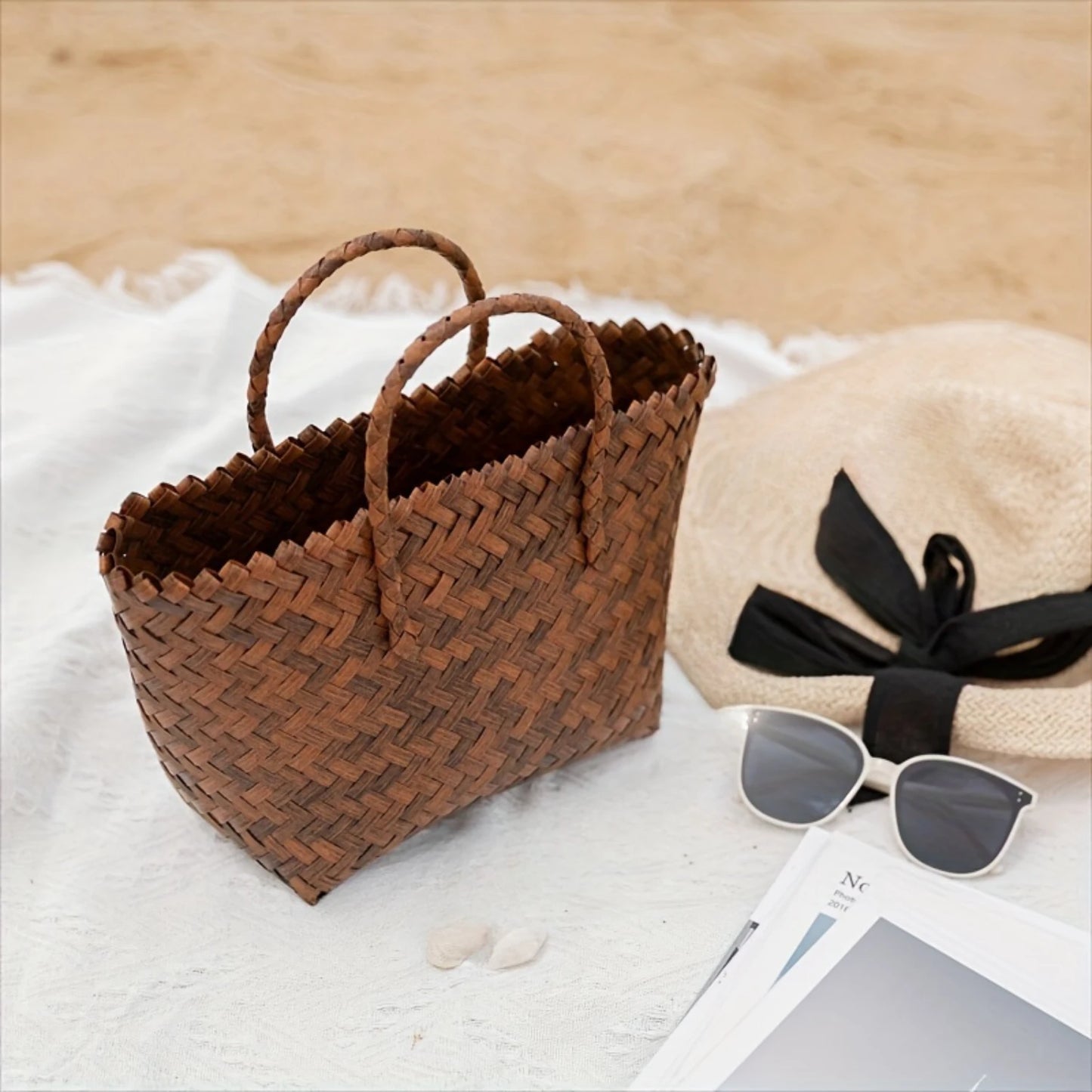 Imitation Rattan Woven Tote Bag - Women’s Beach & Travel Bag