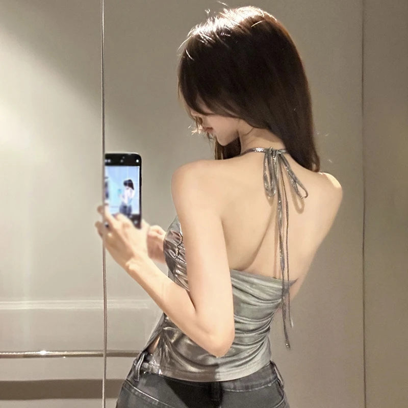 Women's Summer Slimming Camisole Tops - Irregular Silver Sleeveless Tops