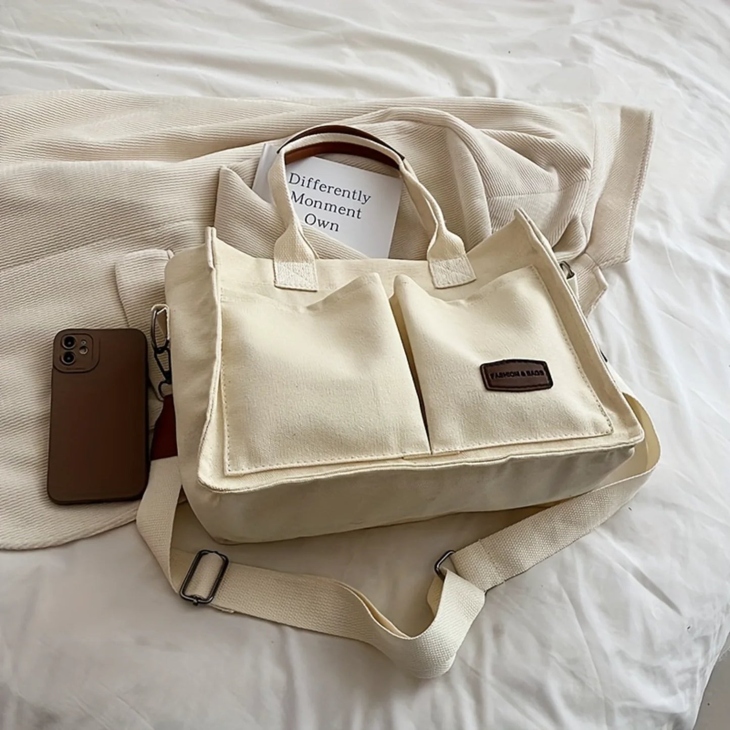 Canvas Tote Bag Crossbody Strap Women's Shoulder Bag