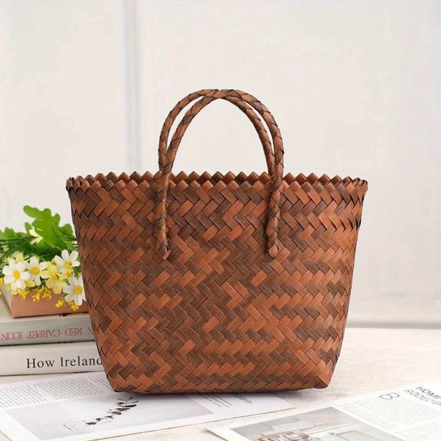 Imitation Rattan Woven Tote Bag - Women’s Beach & Travel Bag