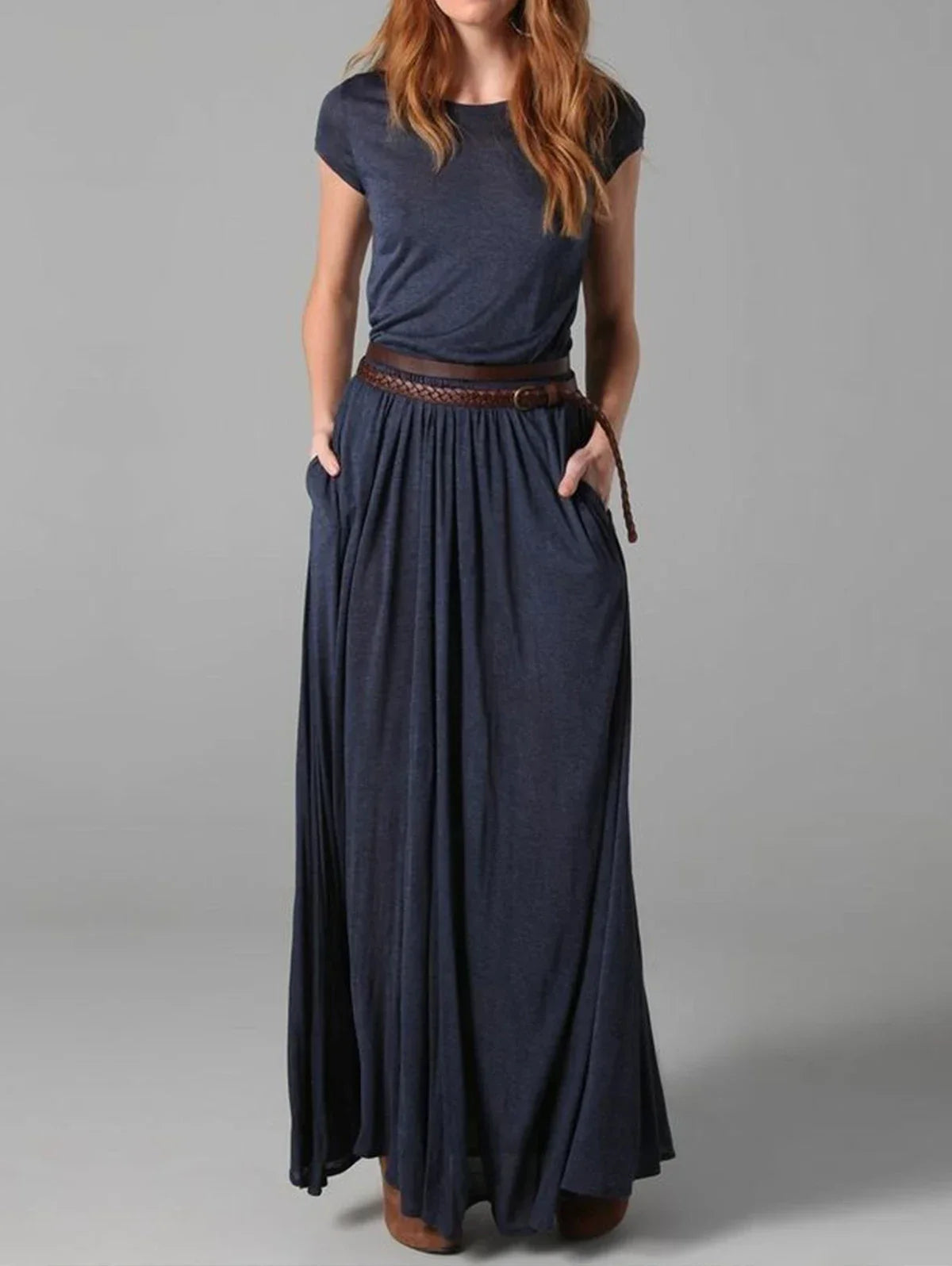 Vintage Black Round Neck Long Dress - Minimalist Casual Summer Dress