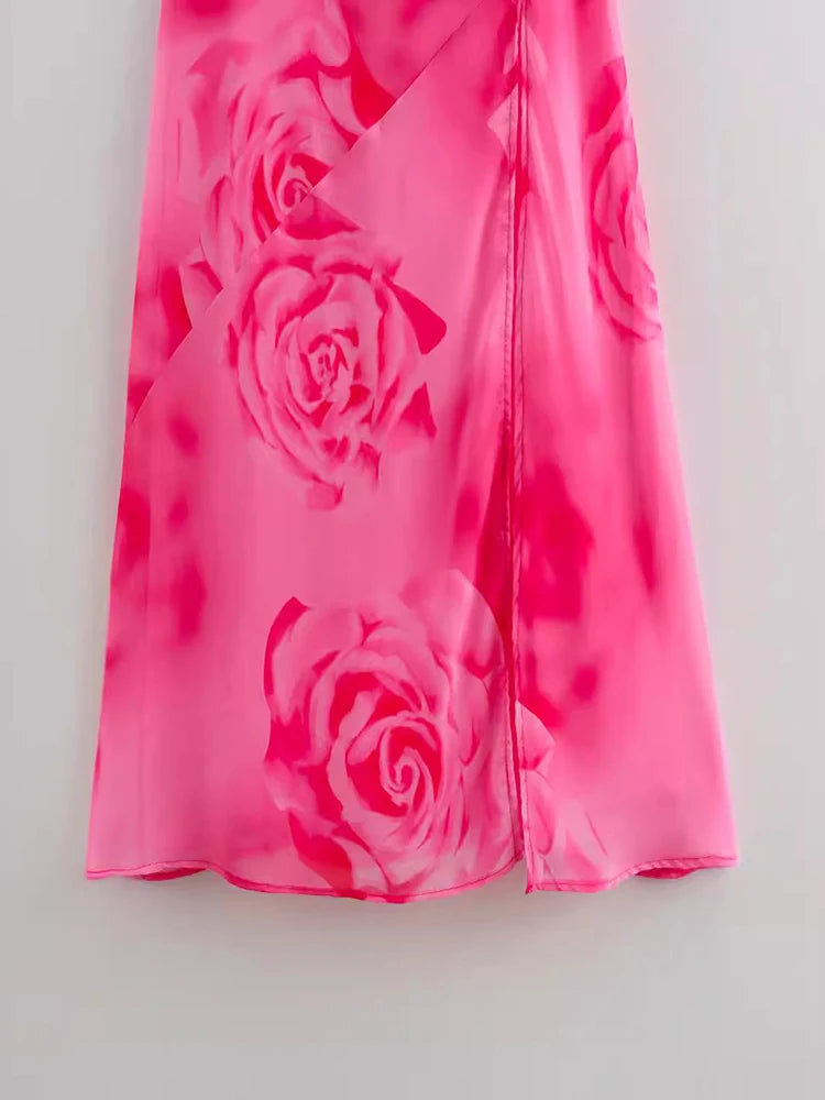 TRAF Women's Rose Printed Halter Dress - Sexy Backless Long Dress