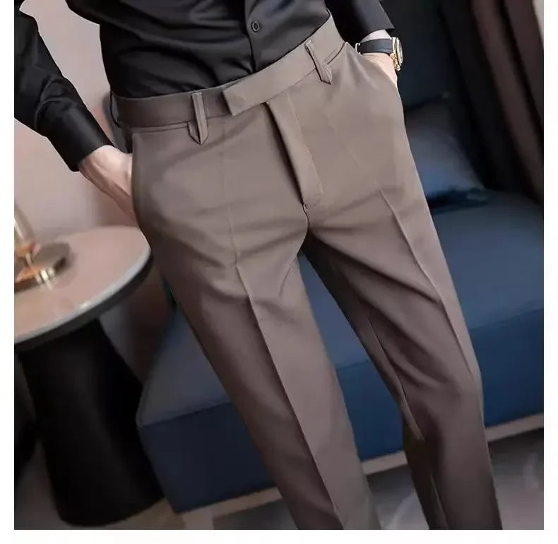 British Men's Suit Pants - Brown Black Slim Fit Trousers