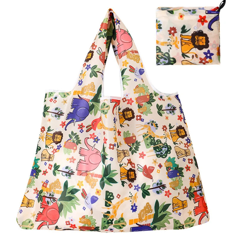 Reusable Folding Shopping Bag - Supermarket Tote with Strawberry Print