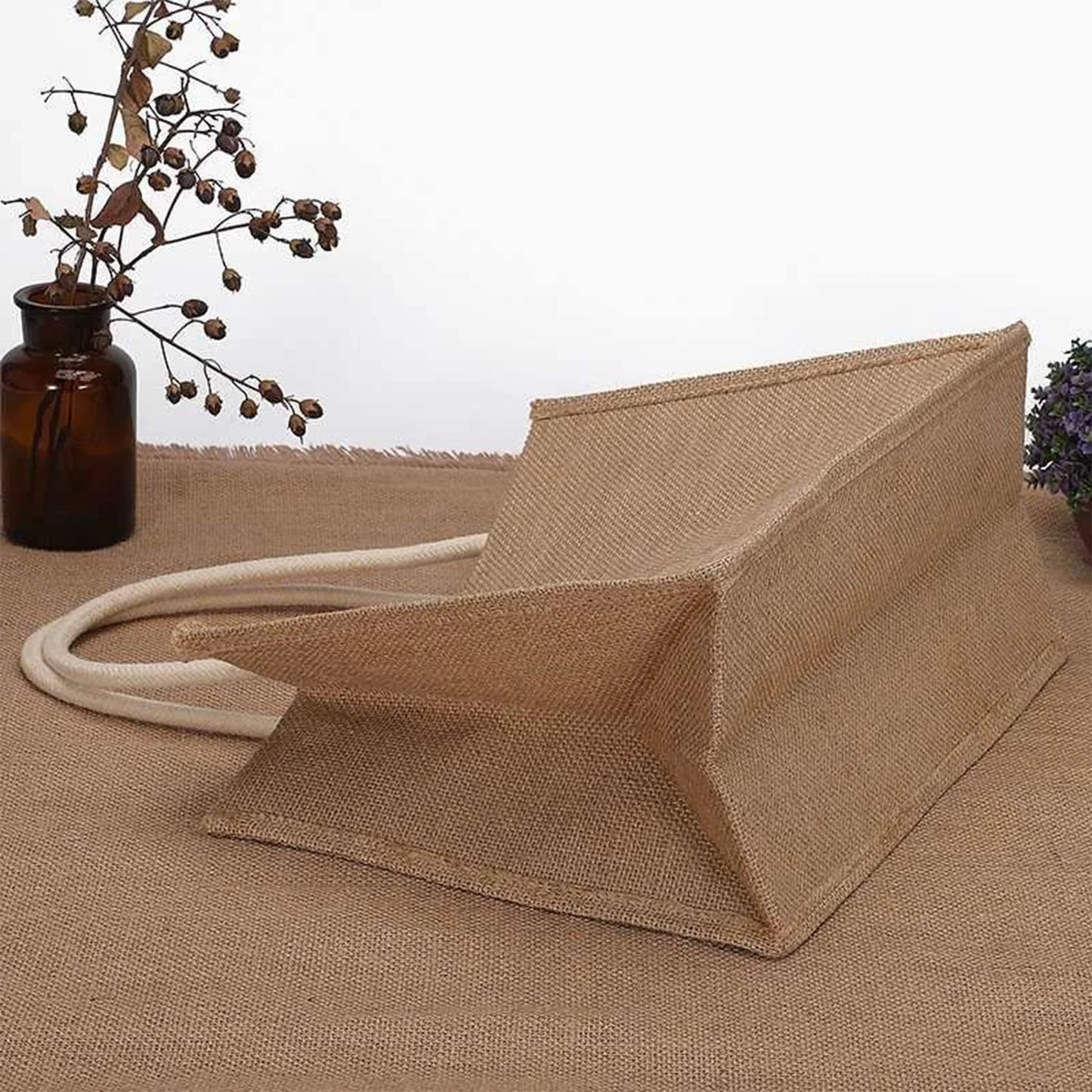 Fashion Burlap Tote Bag - Vintage Jute Beach Shopping Handbag