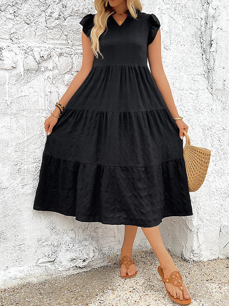 Women's Summer Retro V-Neck Long Dress - Elegant Maxi Dress