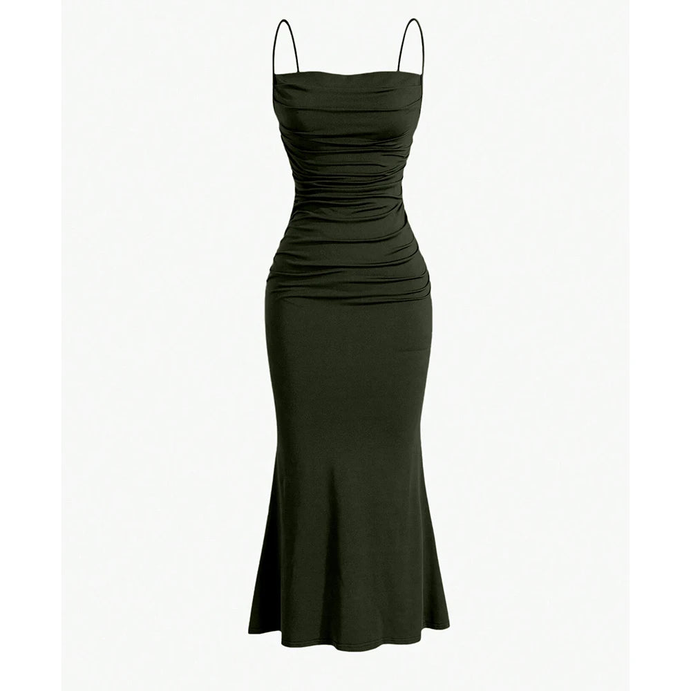 Women's Mermaid Hem Maxi Dress - Slim Fit Spaghetti Strap Party Dress