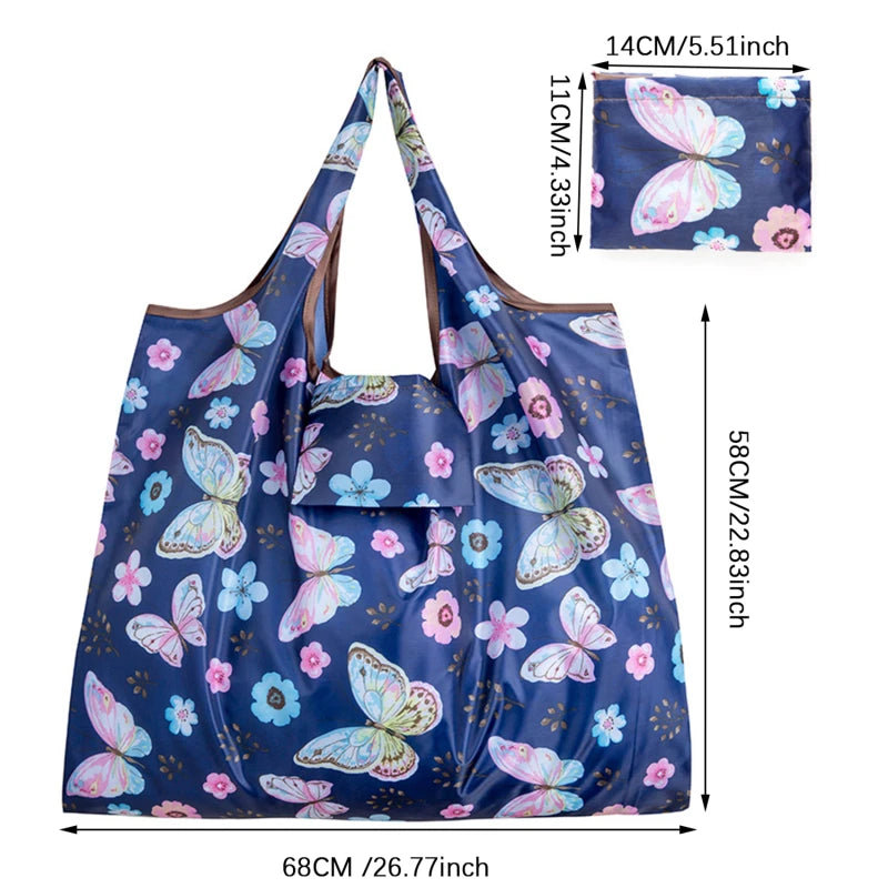Reusable Folding Shopping Bag - Supermarket Tote with Strawberry Print