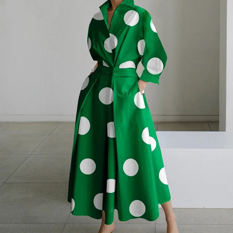 Autumn Maxi Dress - Turn Down Collar Long Sleeve Party Dress