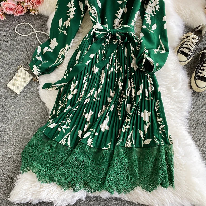 Women's Vintage Floral Print Long Dress - Elegant Spring & Autumn Party Robe