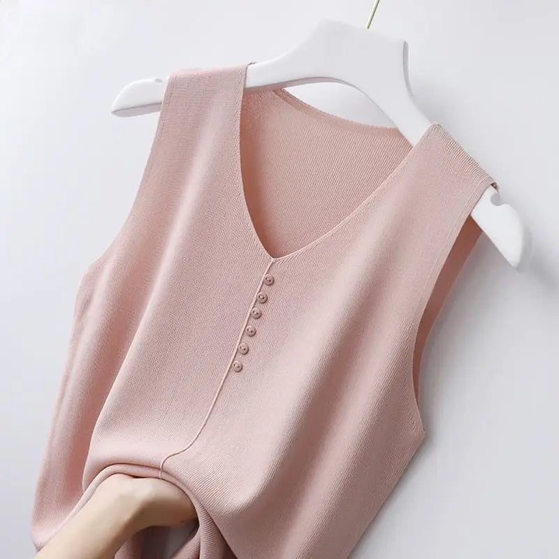 Fashion Summer Sleeveless V-Neck Knitted Tank Tops - Women's Camisole Tops
