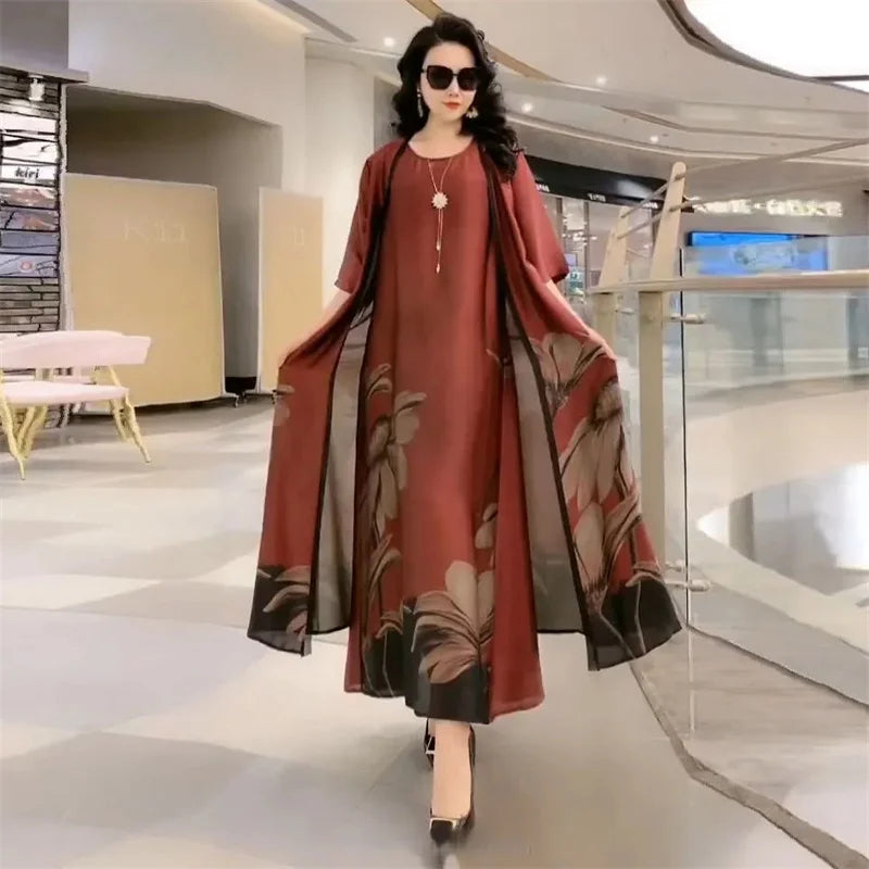 Mother Dress Suit - Women's Casual Two-Piece Long Dress Set