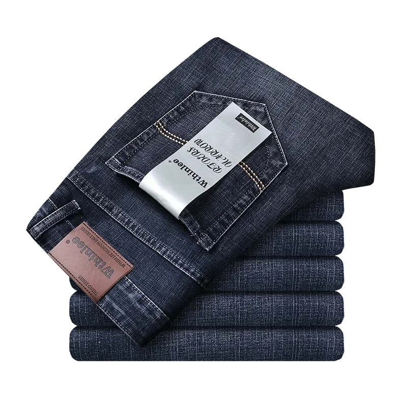 Wthinlee Men's Straight Stretch Jeans - Classic Blue Black Denim Trousers