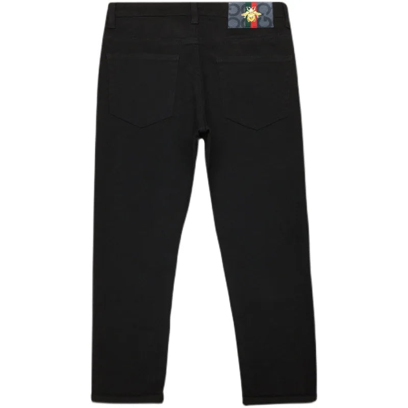 High-End Pure Black Straight Jeans - Men's Stretch Casual Trousers