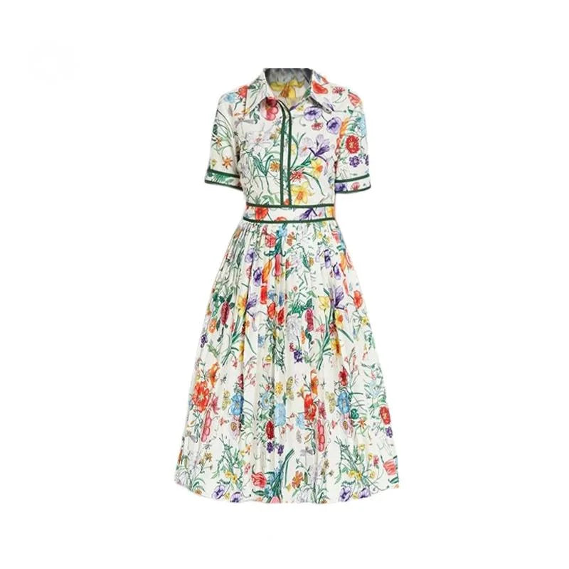 JAMERARY Floral Print Pleated Midi Dress - Summer Office & Casual Wear