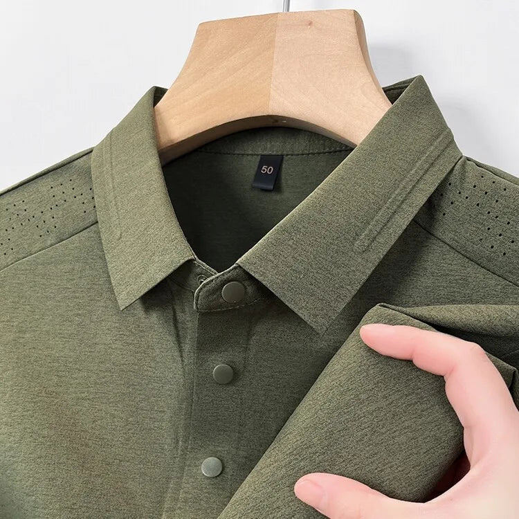Men's Hollowed-out Polo Shirt - Breathable Slim Fit for Summer