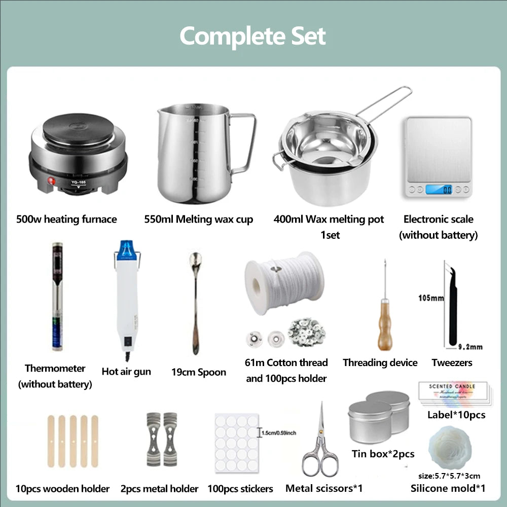 DIY Scented Candle Making Kit - Wax, Wick, Mold & Hot Plate Included