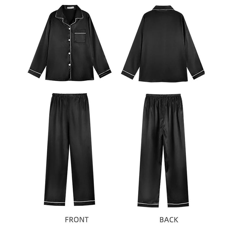 Women's Silk Pajama Set - Long Sleeve Ice Silk Sleepwear with Cardigan