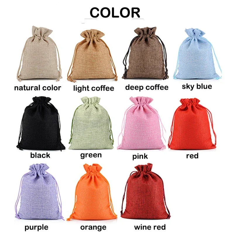 10Pcs Jute Natural Burlap Bag - Multi-Size Jewelry & Gift Bags