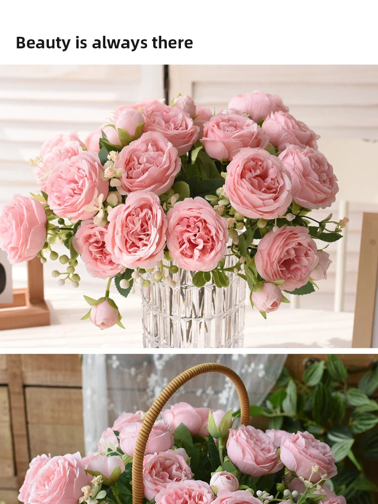 Rose Pink Silk Peony Bouquet Bride Wedding Home Decoration Artificial Flower