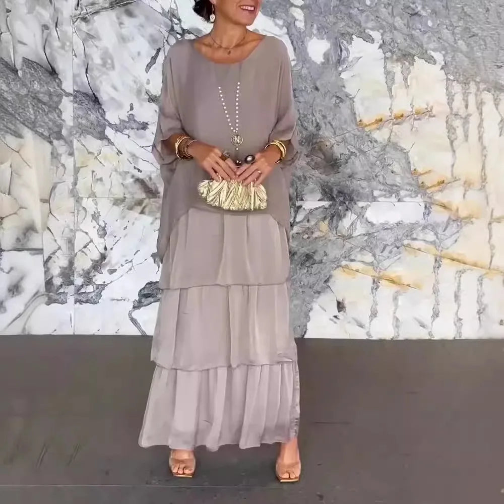 Women's Elegant Bat Sleeve Long Dress - Plus Size Robe