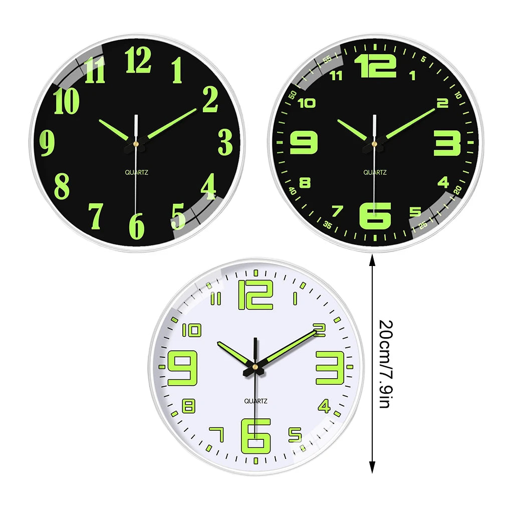 8 Inch Luminous Wall Clock - Stylish Silent Quartz Clock