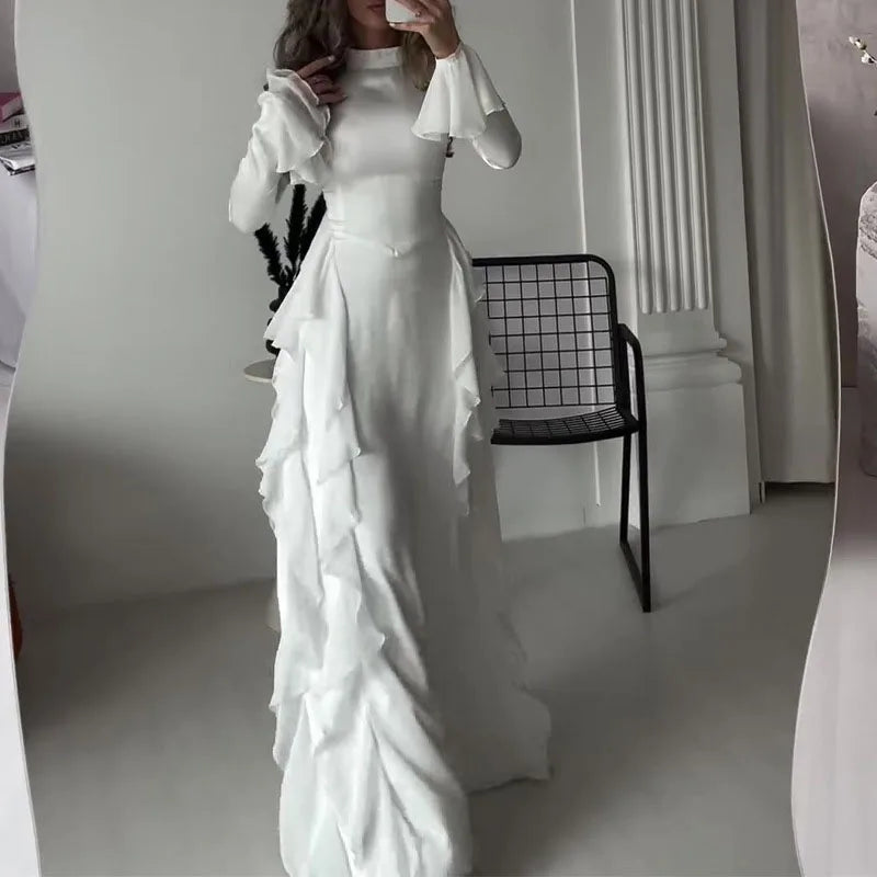 Spring Elegant O-Neck Long Dress - Backless Lace-Up Maxi Dress