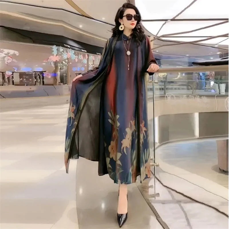 Mother Dress Suit - Women's Casual Two-Piece Long Dress Set
