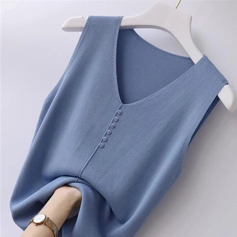 Fashion Summer Sleeveless V-Neck Knitted Tank Tops - Women's Camisole Tops