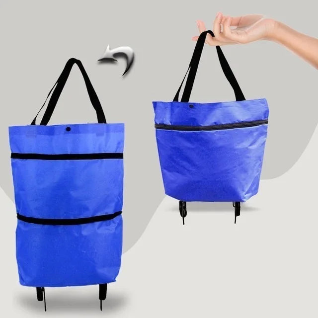 Portable Grocery Tug Bag with Wheels & PVC Tote