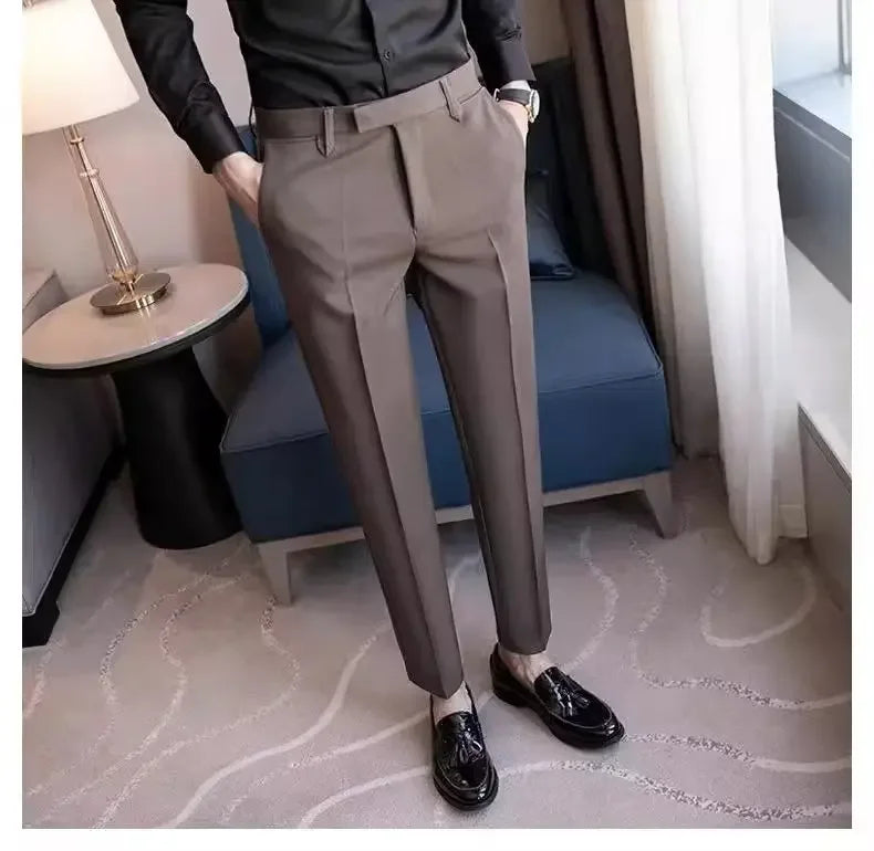 British Men's Suit Pants - Brown Black Slim Fit Trousers