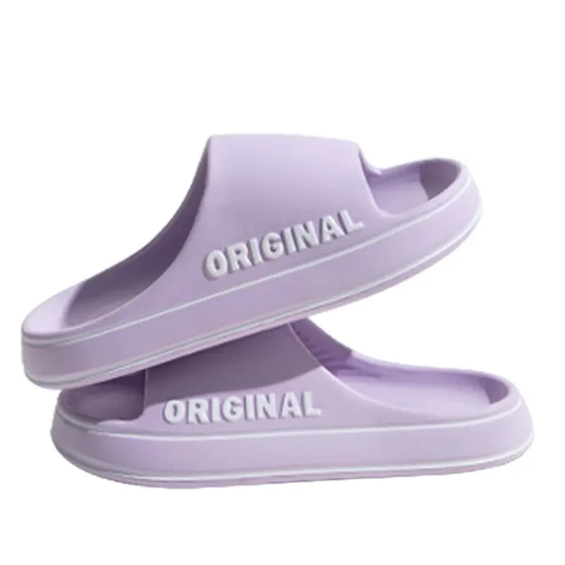 Feslishoet Women Letter Slippers - Thick Sole Beach Slides