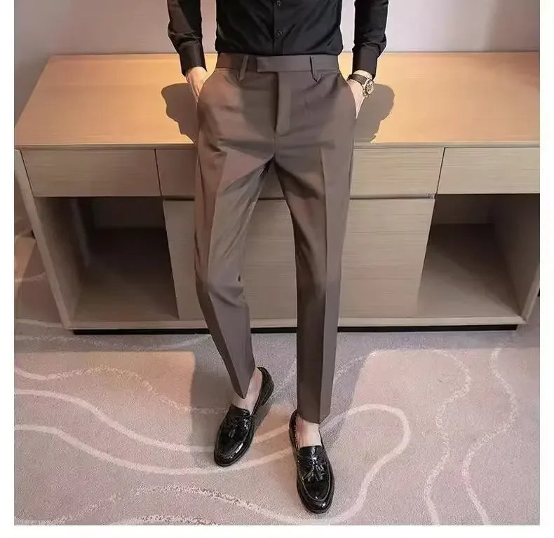 British Men's Suit Pants - Brown Black Slim Fit Trousers
