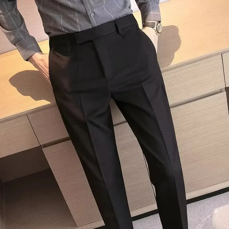British Men's Suit Pants - Brown Black Slim Fit Trousers