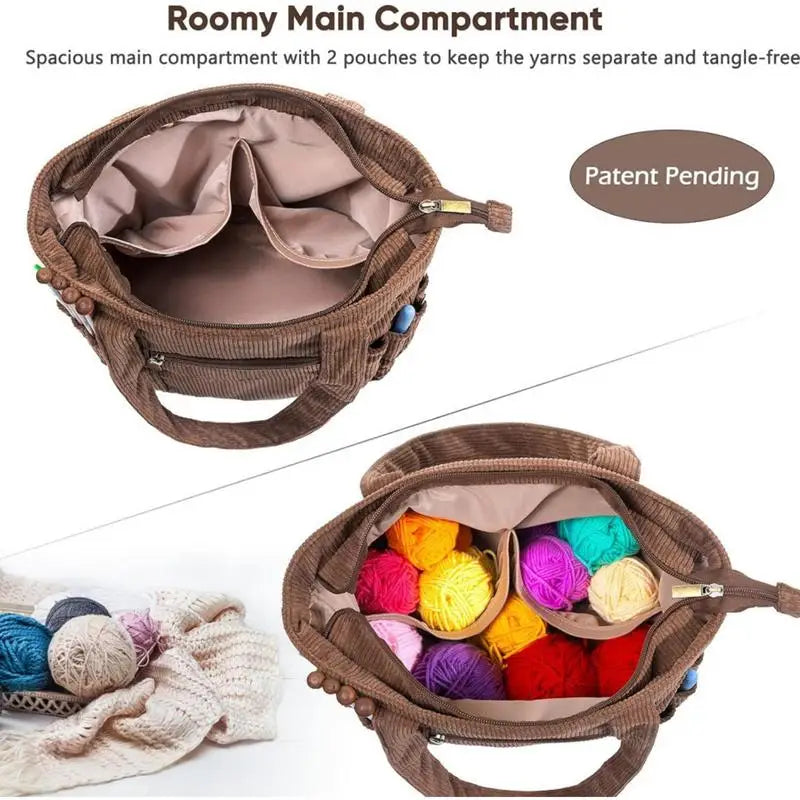 Crochet Yarn Bag - Large Capacity Corduroy Yarn Holder