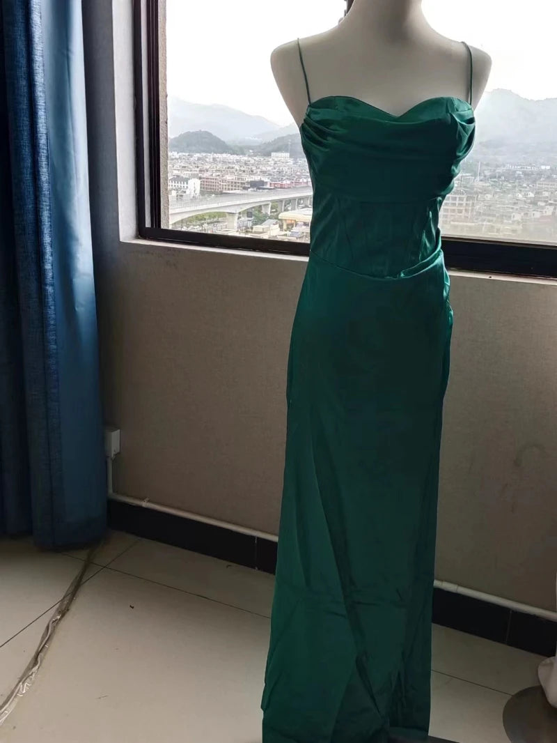 Sexy Green Halter Split Long Dress - Party & Evening Gown