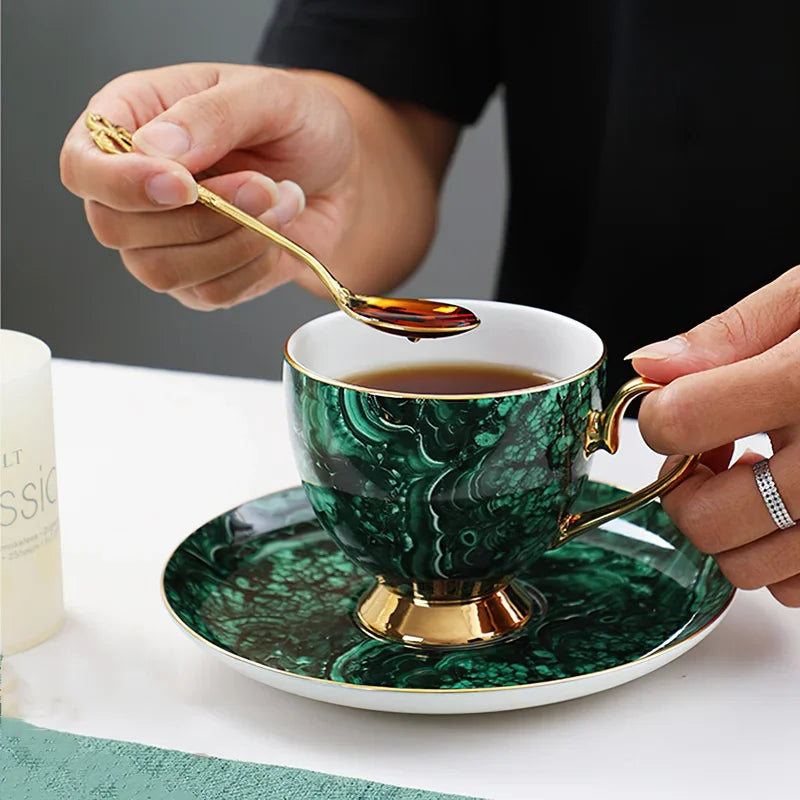 Green Gold Inlay Bone China Tea Set
