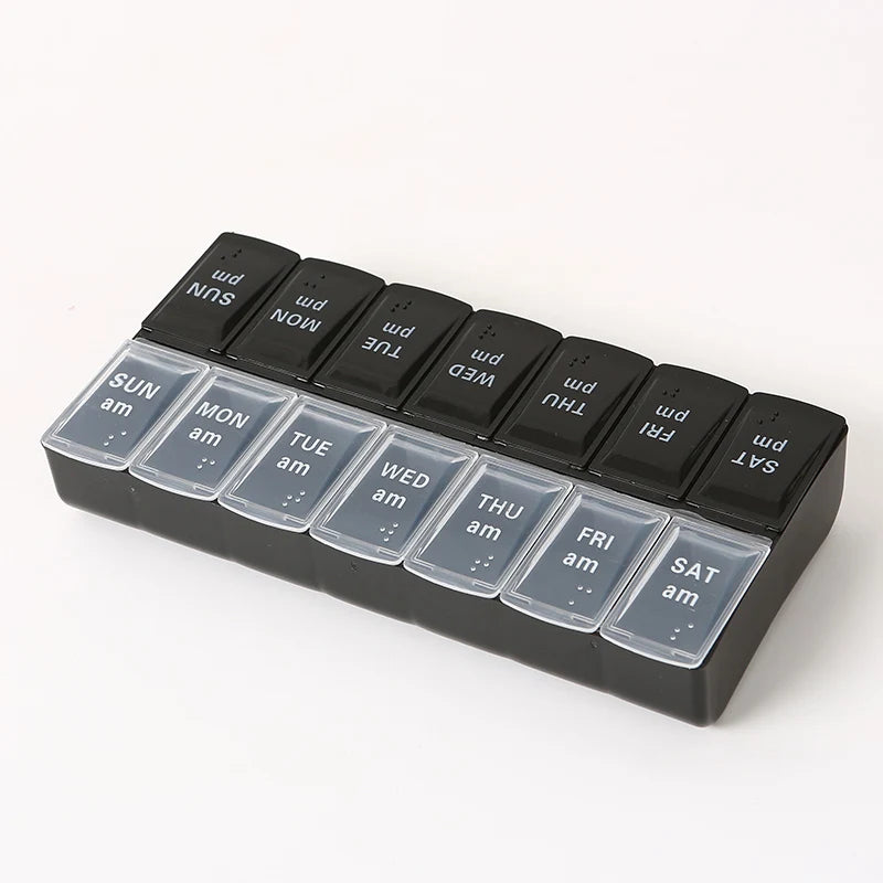 7-Day Travel Pill Organizer with 14 Grids - Compact & Portable