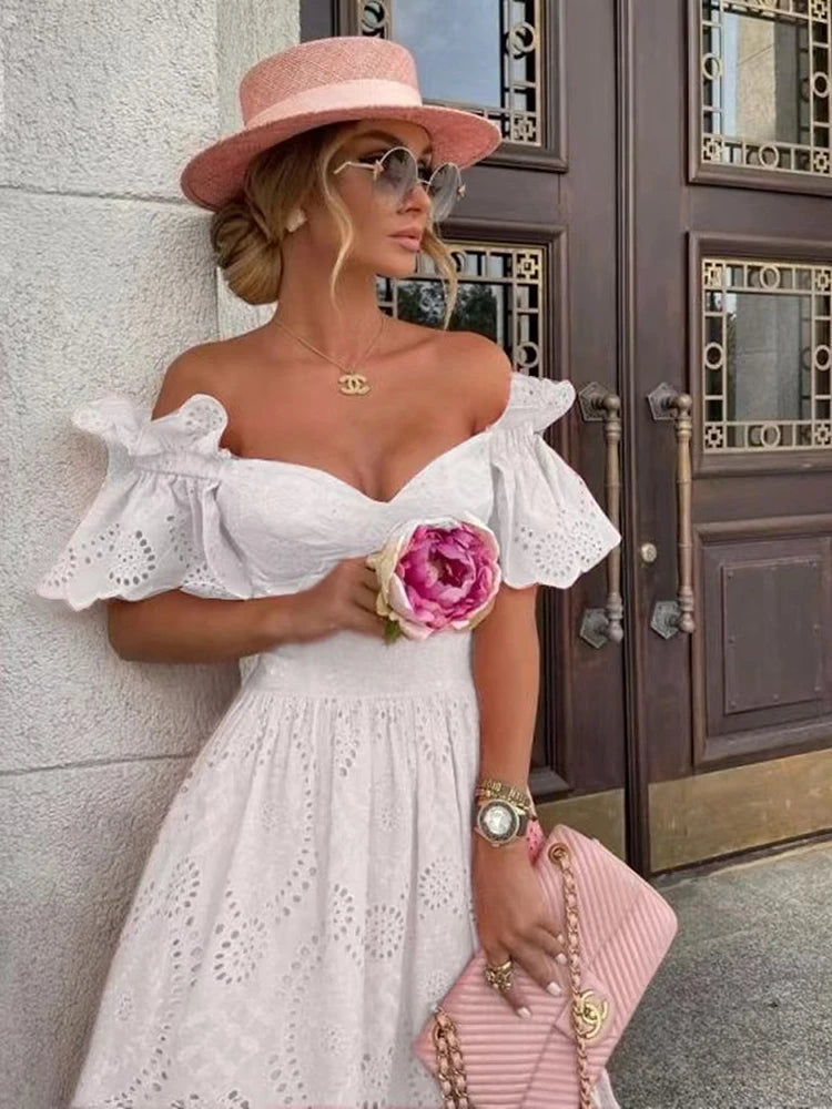 Women's Off Shoulder Lace Long Dress - Boho Summer Party Dress