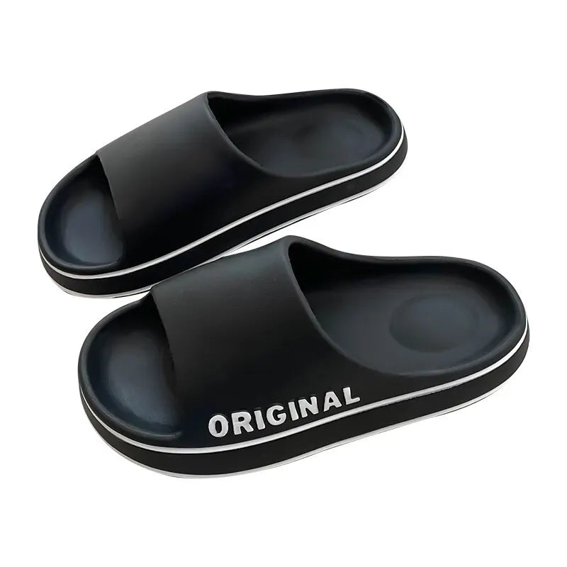 Feslishoet Women Letter Slippers - Thick Sole Beach Slides