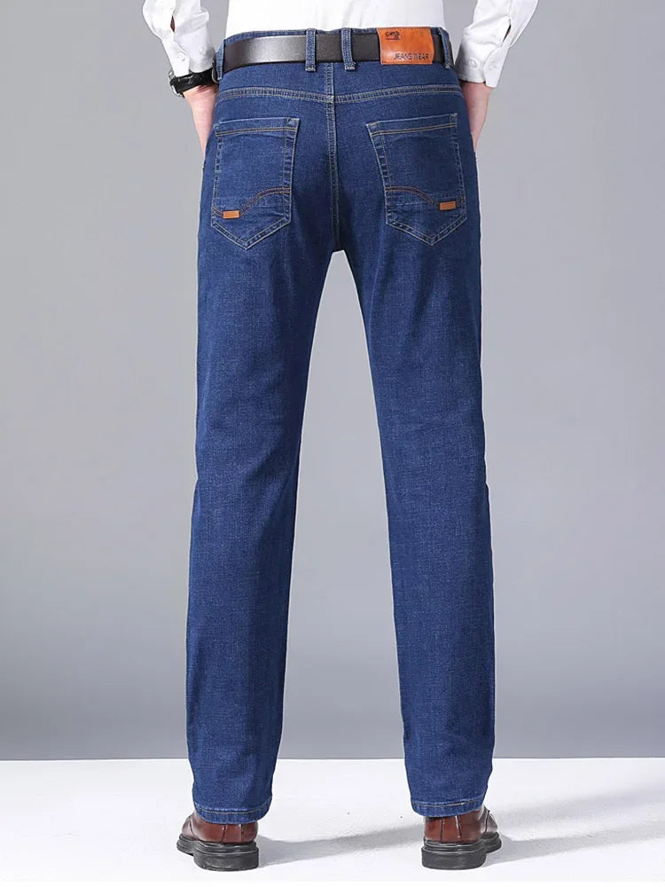 Spring Men's Slim-Fit Denim Pants - Black & Blue Classic Jeans