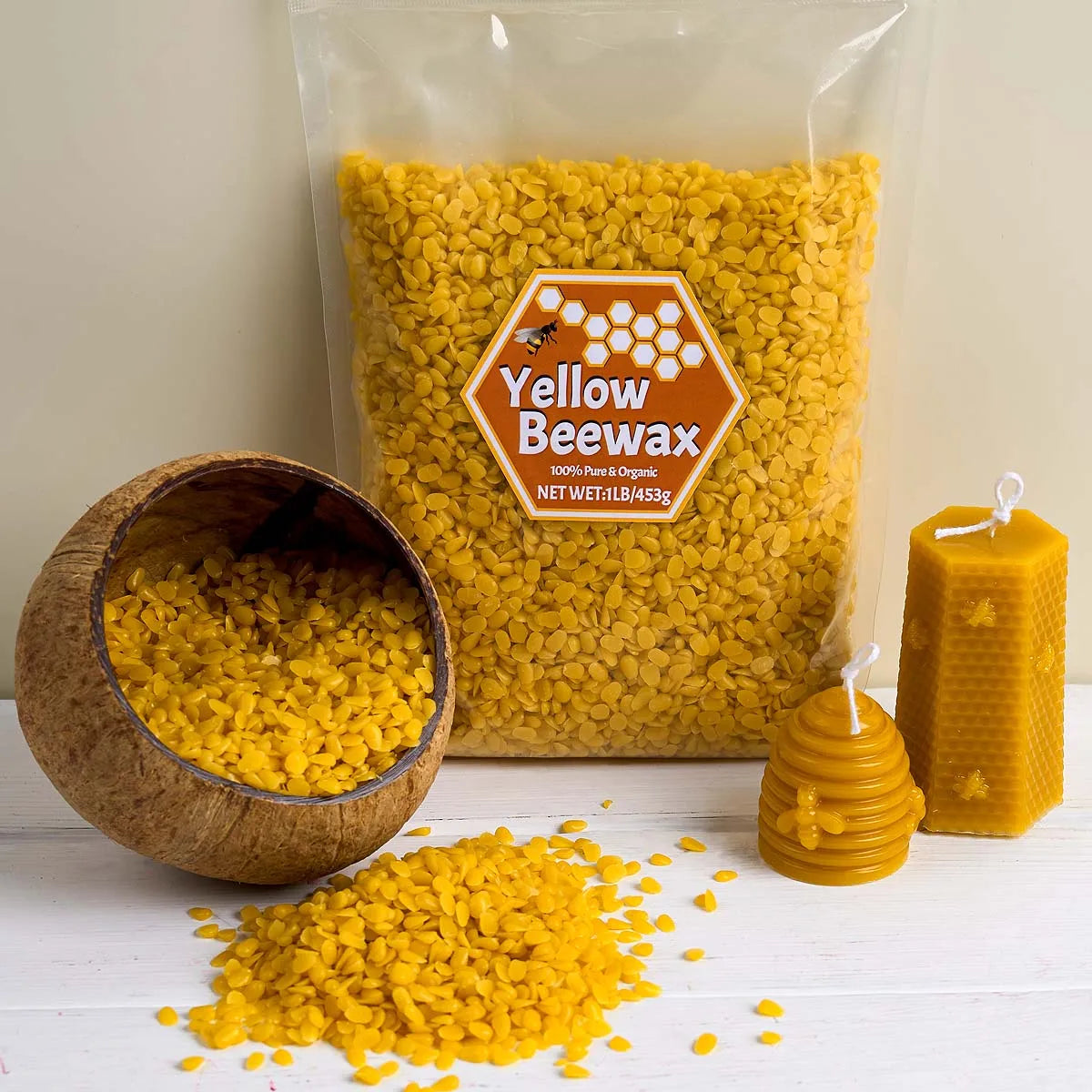 1LB Yellow & White Beeswax - Natural DIY Candle Making Supplies