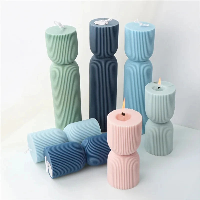 Stripe Pillar Candle Mold - Silicone Ribbed Conical DIY Mold