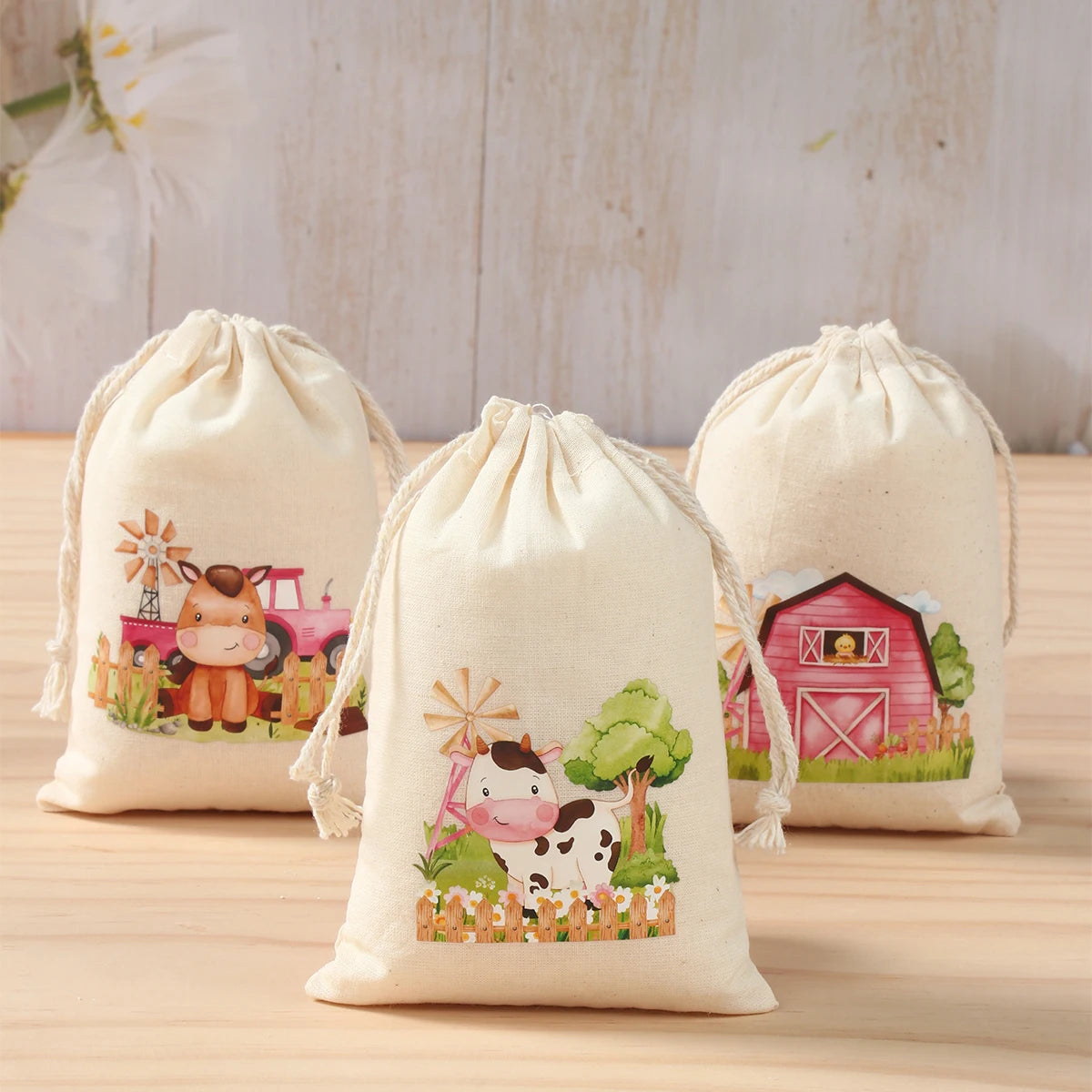 Burlap Bags Farm Animal Gift Drawstring Bags - Jute Pouches