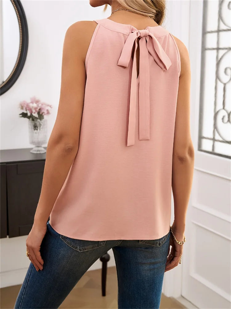 Elegant Women's Summer Tank Tops - O-Neck Sleeveless Casual Black Tees