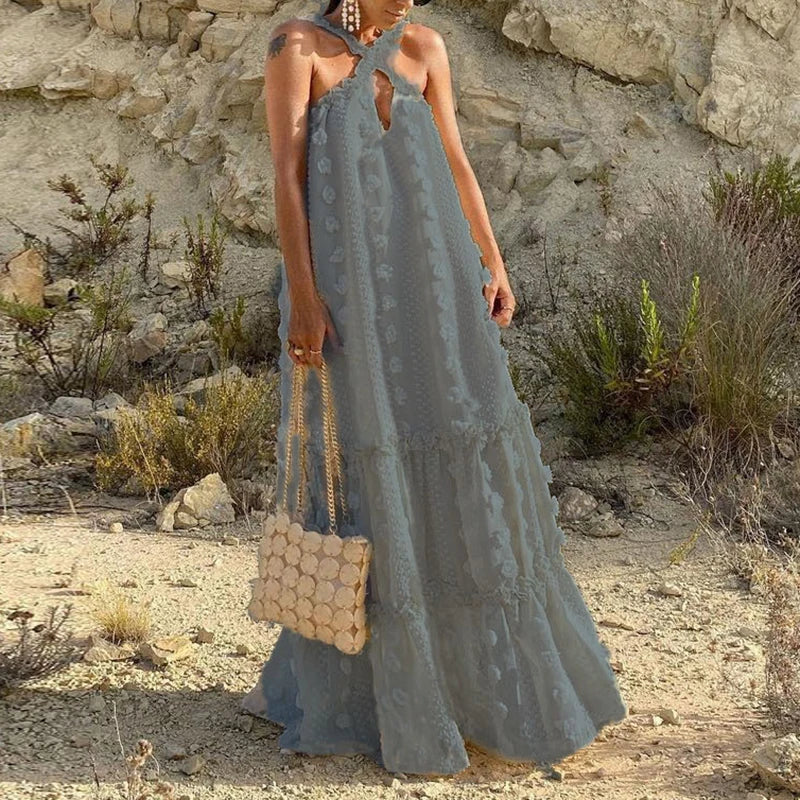 Women's Bohemian Summer Beach Sundress - Casual Vintage Loose Long Dress