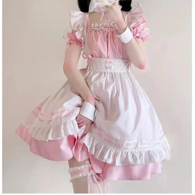 Black Pink Lolita Maid Costume - Cute Girls Women Cosplay Outfit